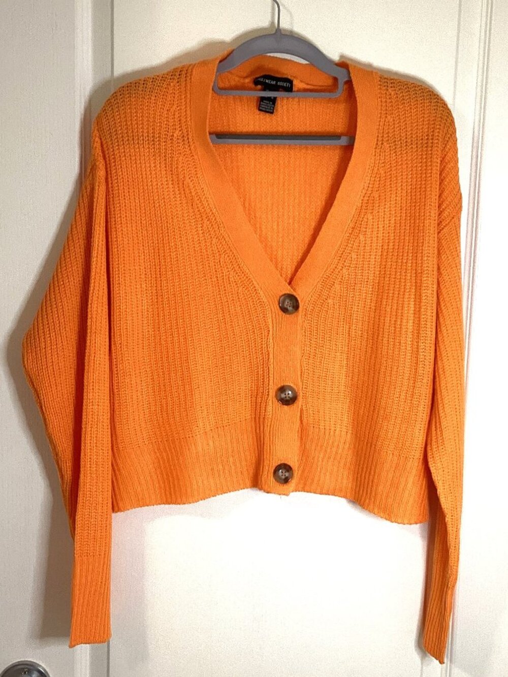 Streetwear Society Orange Cropped V-Neck Button Cardigan